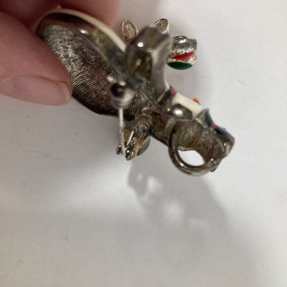 Enamel Snowman Holding String of Christmas Lights Brooch Pendant 2" White Red Gr - Picture 5 of 6